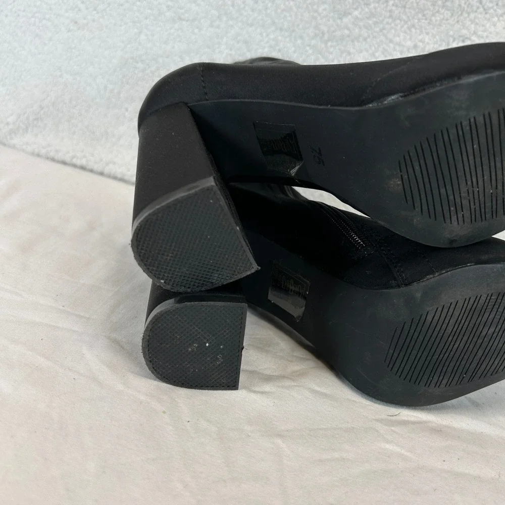 Azalea‎ Wang Black Pointed Toe Block Heel Sock Boots Stretchy Size 7.5